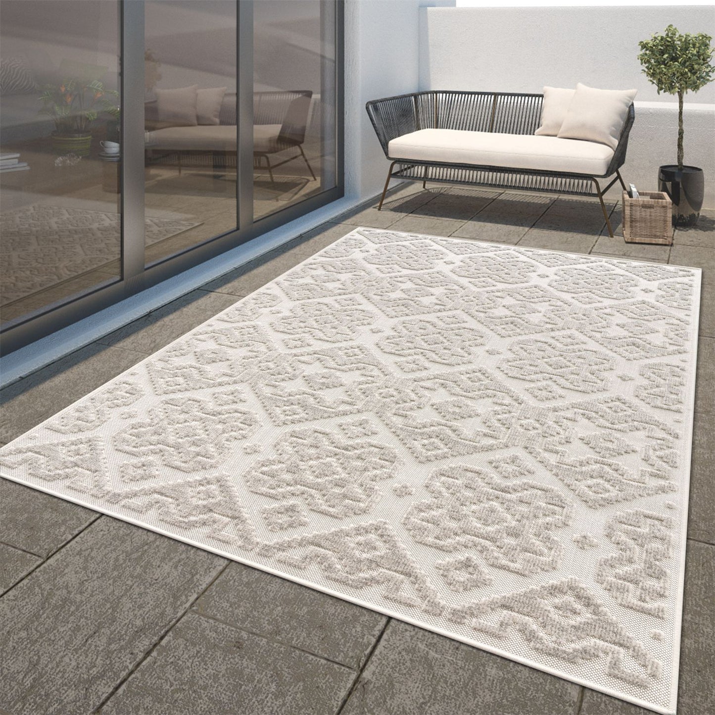 In- & Outdoor Rug Marrakesh High/Low Effect Trellis in Cream-0