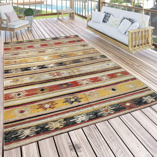 Indoor & Outdoor Rug Ethnic Cream Red Yellow-0