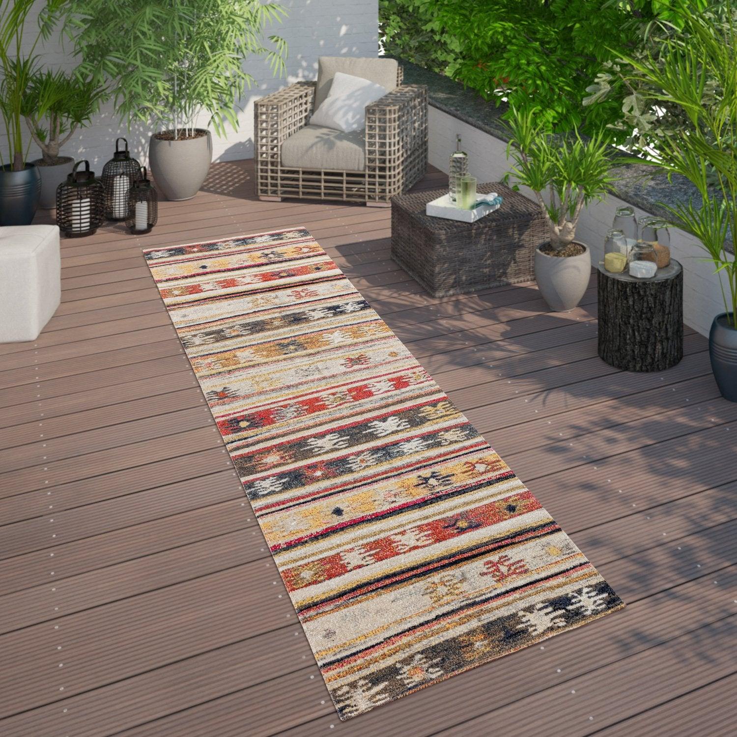 Indoor & Outdoor Rug Ethnic Cream Red Yellow-4