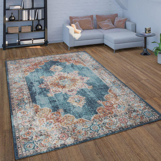 Indoor & Outdoor Rug For Patio, Oriental Look In Blue-0