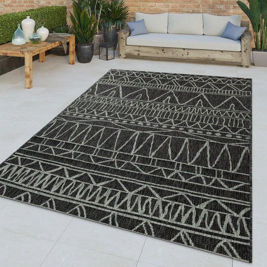Outdoor Rug Illusion Modern Ethnic Pattern - Black Grey-0