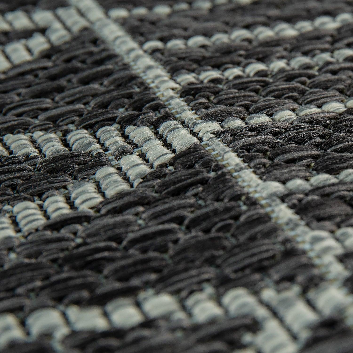 Outdoor Rug Illusion Modern Ethnic Pattern - Black Grey-3