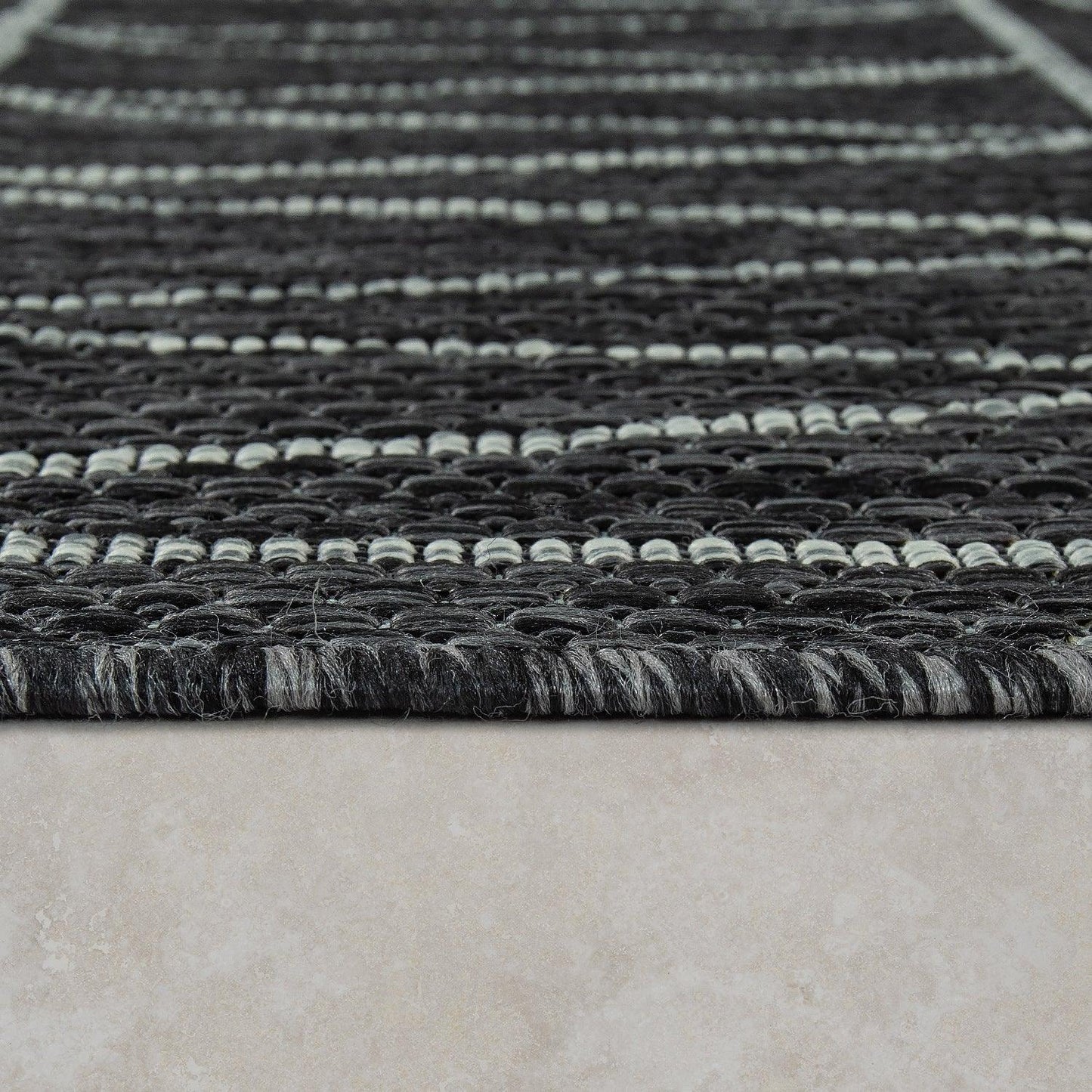 Outdoor Rug Illusion Modern Ethnic Pattern - Black Grey-4