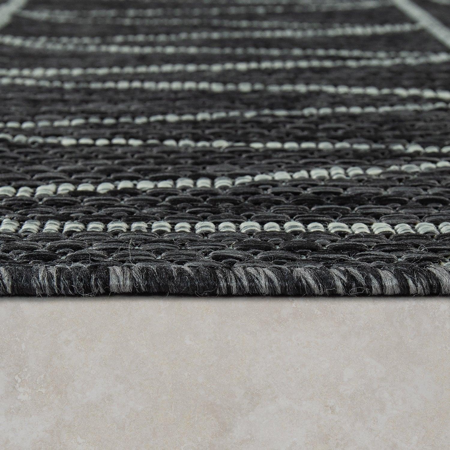 Outdoor Rug Illusion Modern Ethnic Pattern - Black Grey-4