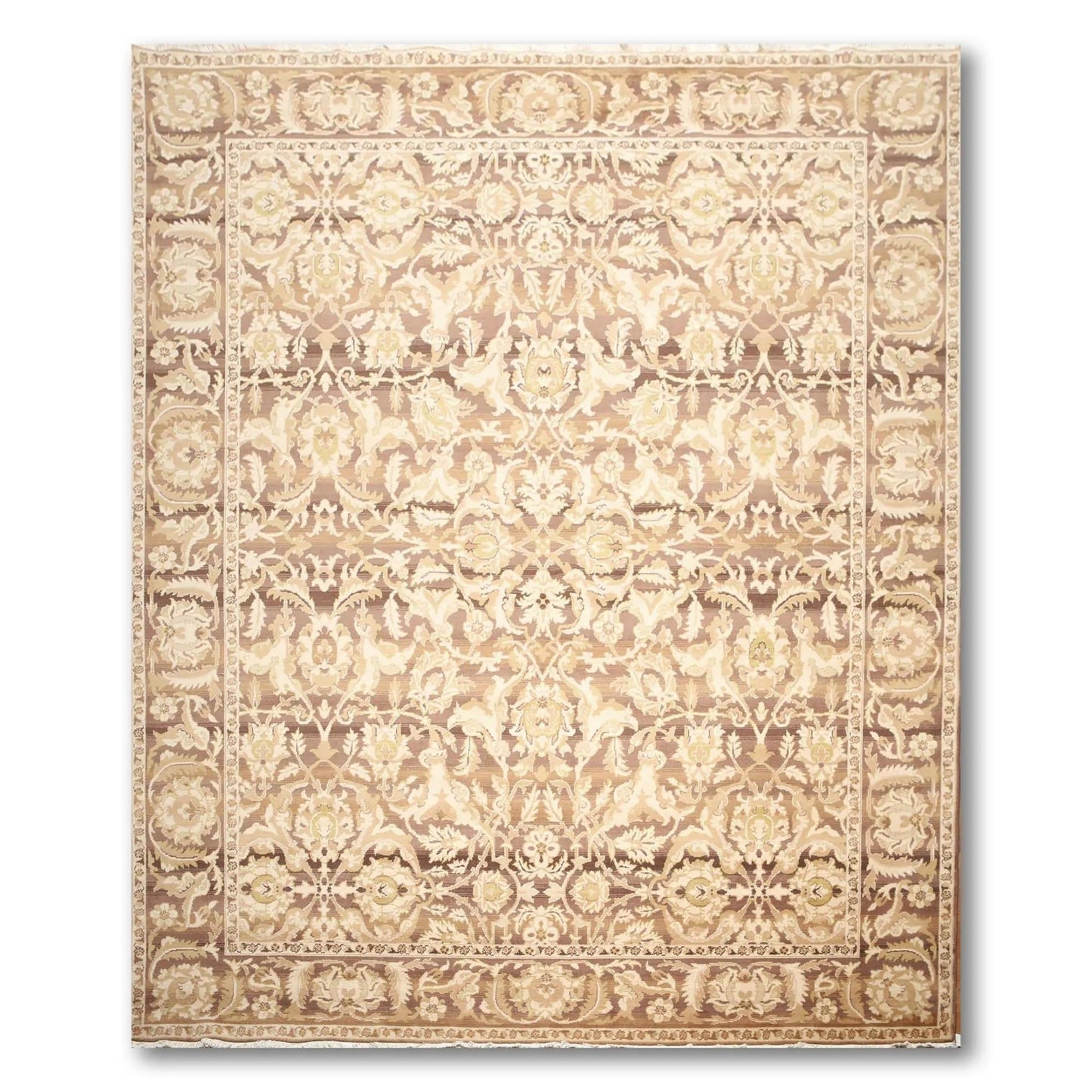Hand Knotted Wool Traditional Oriental Area Rug Full Pile Beige 9' x 12'-1