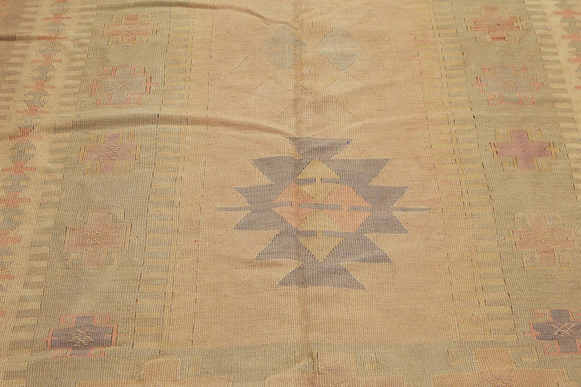 6'4" x 10'3" Tan Hand woven Tribal Turkish Kilim Wool Vegetable Dyes Traditional Oriental Area rug-4