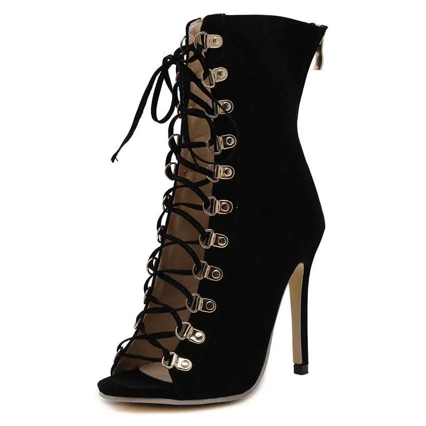 Italian Early Autumn Suede Lace Up Peep Toe Boots
