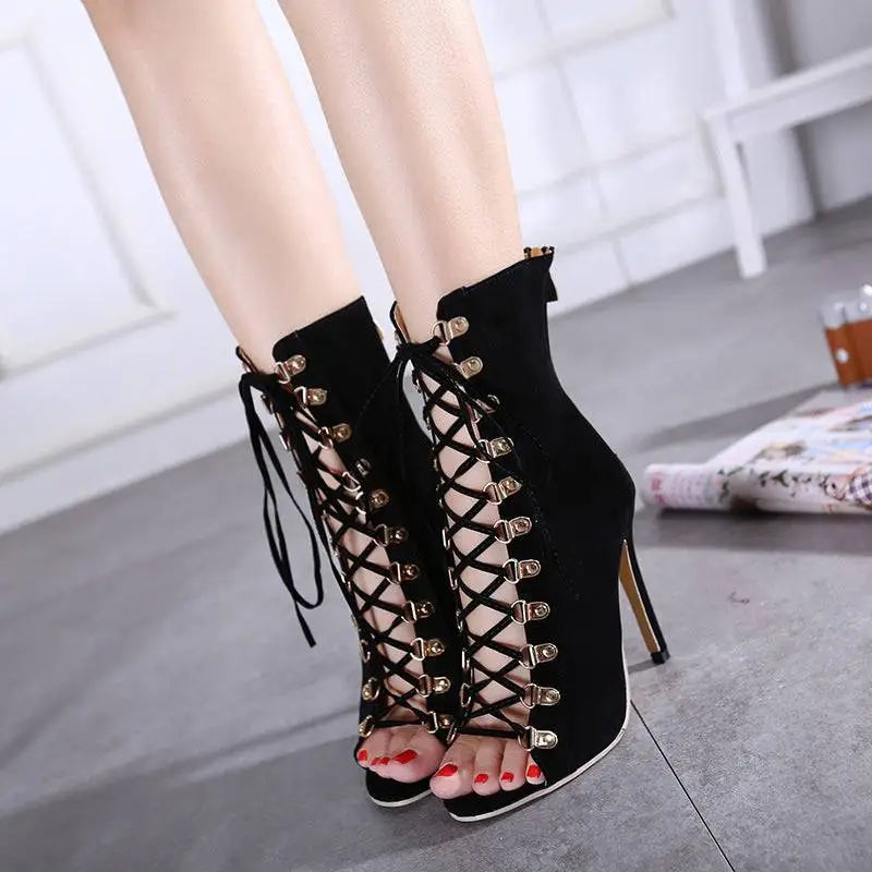 Italian Early Autumn Suede Lace Up Peep Toe Boots