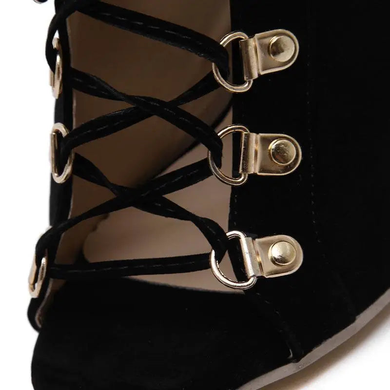 Italian Early Autumn Suede Lace Up Peep Toe Boots