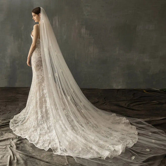 Ivory Lace Bridal Church Wedding Pearl Long Tail Gown