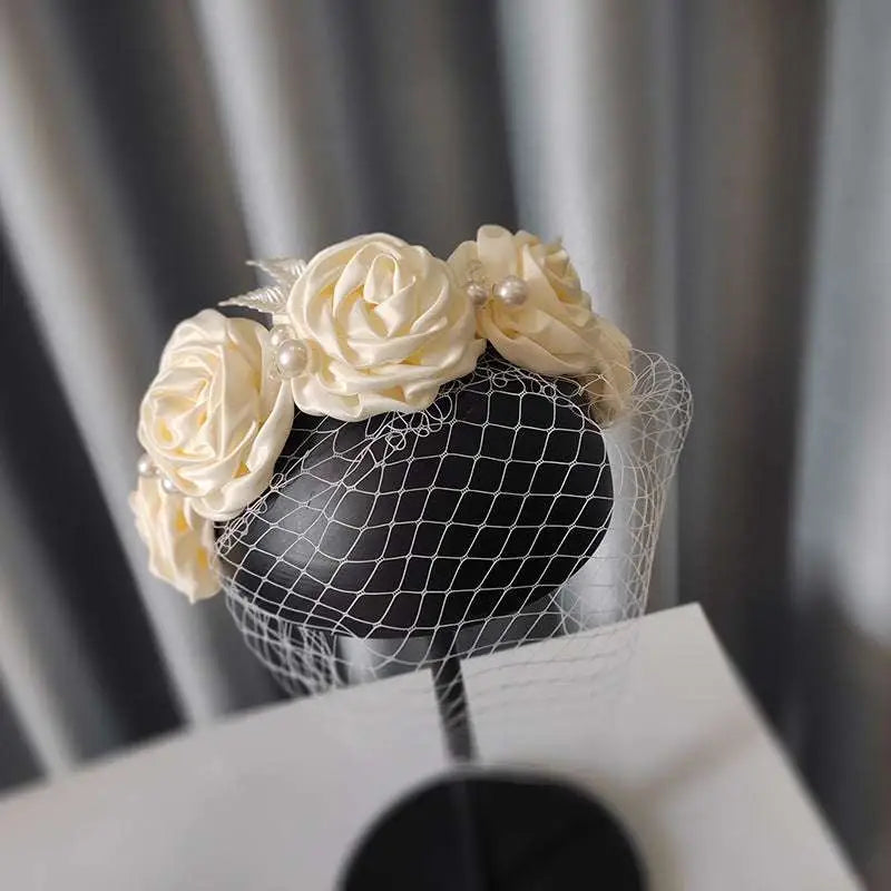 Ivory Satin Rose Wedding Dress Hair Hoop Headdress