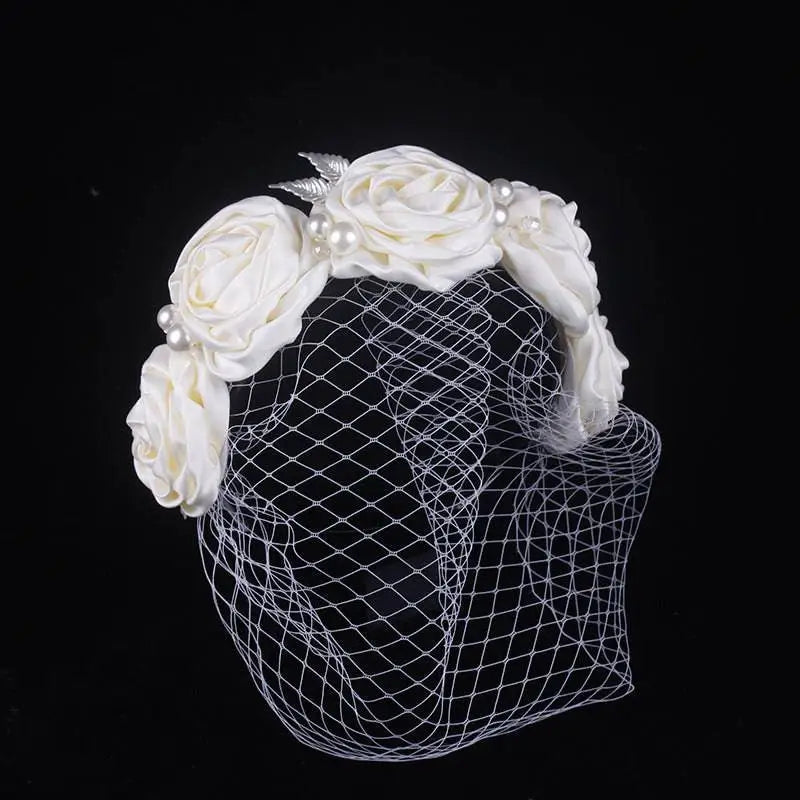 Ivory Satin Rose Wedding Dress Hair Hoop Headdress