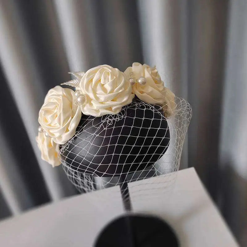 Ivory Satin Rose Wedding Dress Hair Hoop Headdress