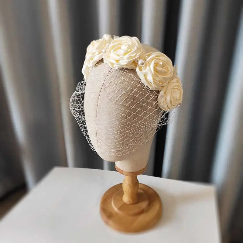 Ivory Satin Rose Wedding Dress Hair Hoop Headdress