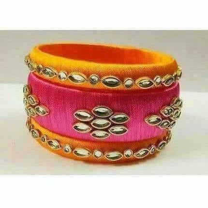 Yellow and Pink Color Bangle Set