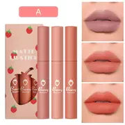 3 Colors Strawberry Matte Lipstick - Long Lasting Velvet Finish