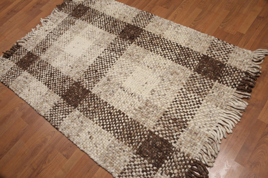 4' x 6' Hand woven Reversible Afghan Kilim 100% Wool Area Rug Ivory-0
