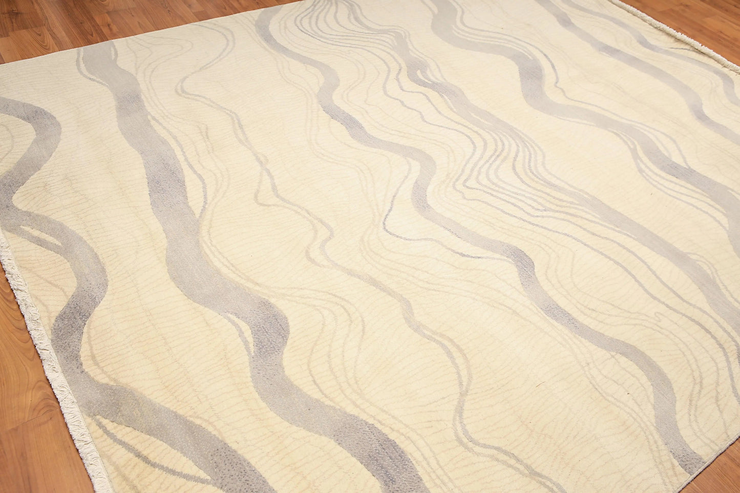 8x10 Ivory Hand Knotted Modern Sand Bars Abstract 100% Wool Pile Area Rug-4