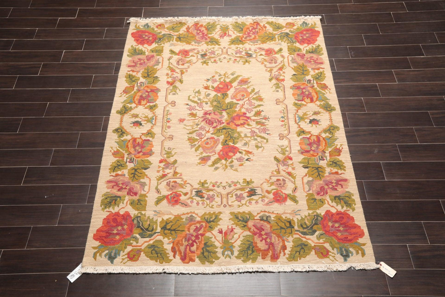5'6" x 7'6" Hand Knotted Wool Reversible Floral Area Rug Beige-1