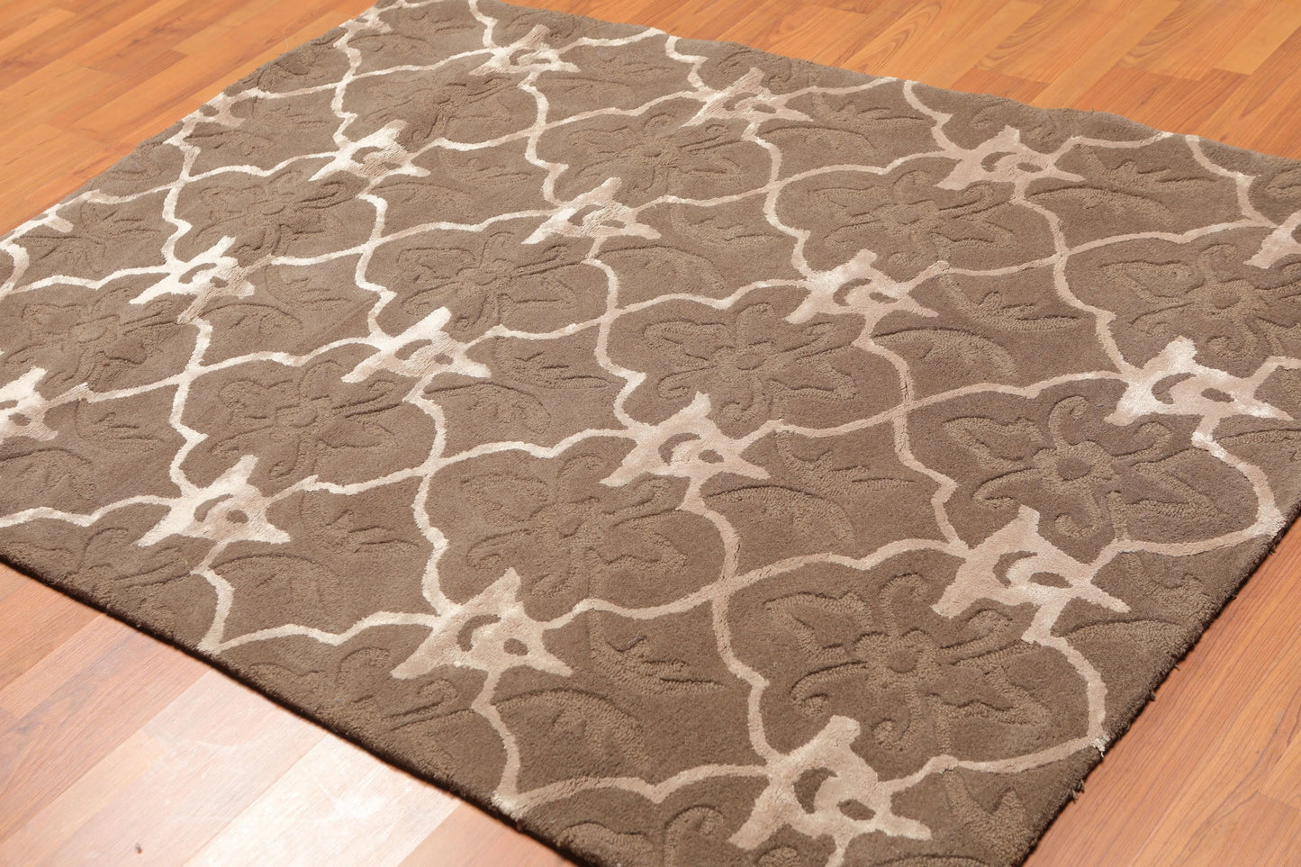 4x6 Brown, Tan Hand Tufted Wool & Bamboo Silk  Oriental Area Rug-0