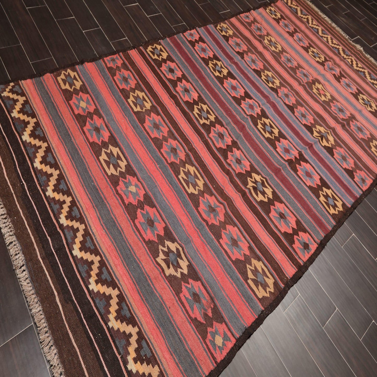 5'5" x 11'6" Vintage Hand-Woven Southwestern Kilim Oriental Area Rug Runner Rose-3