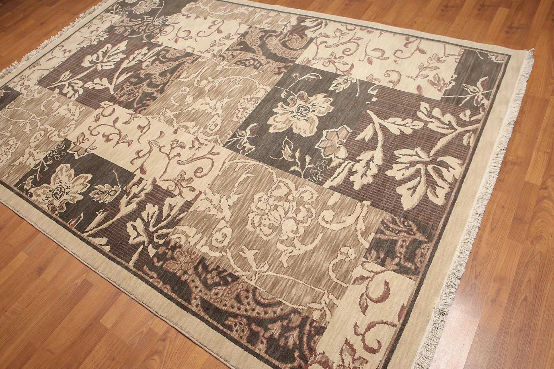 7' x 10' Hand Knotted Botanical Print 100% Wool Area rug Beige-4