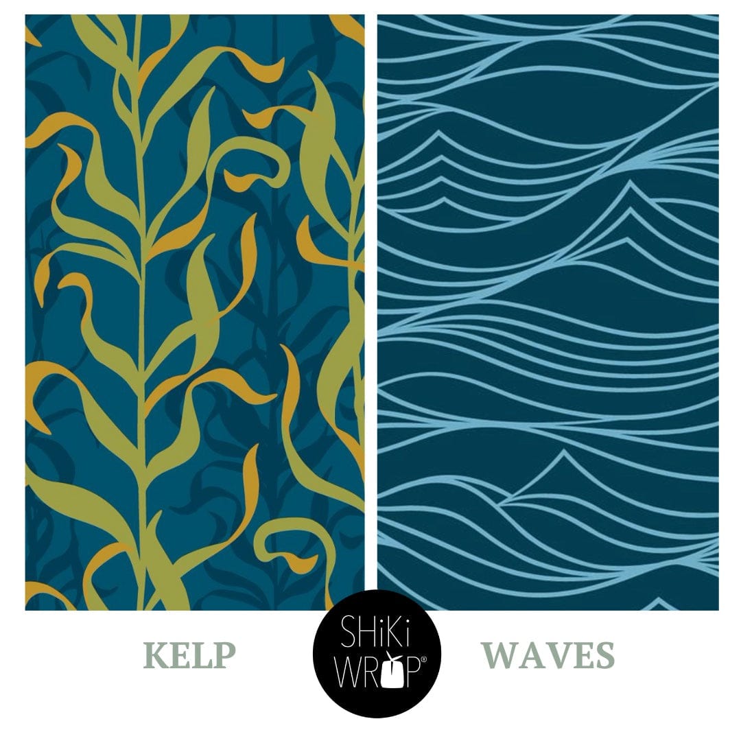 2 Pack - Kelp/Waves 28" Large Reusable Cloth Furoshiki Fabric Gift Wrap-1