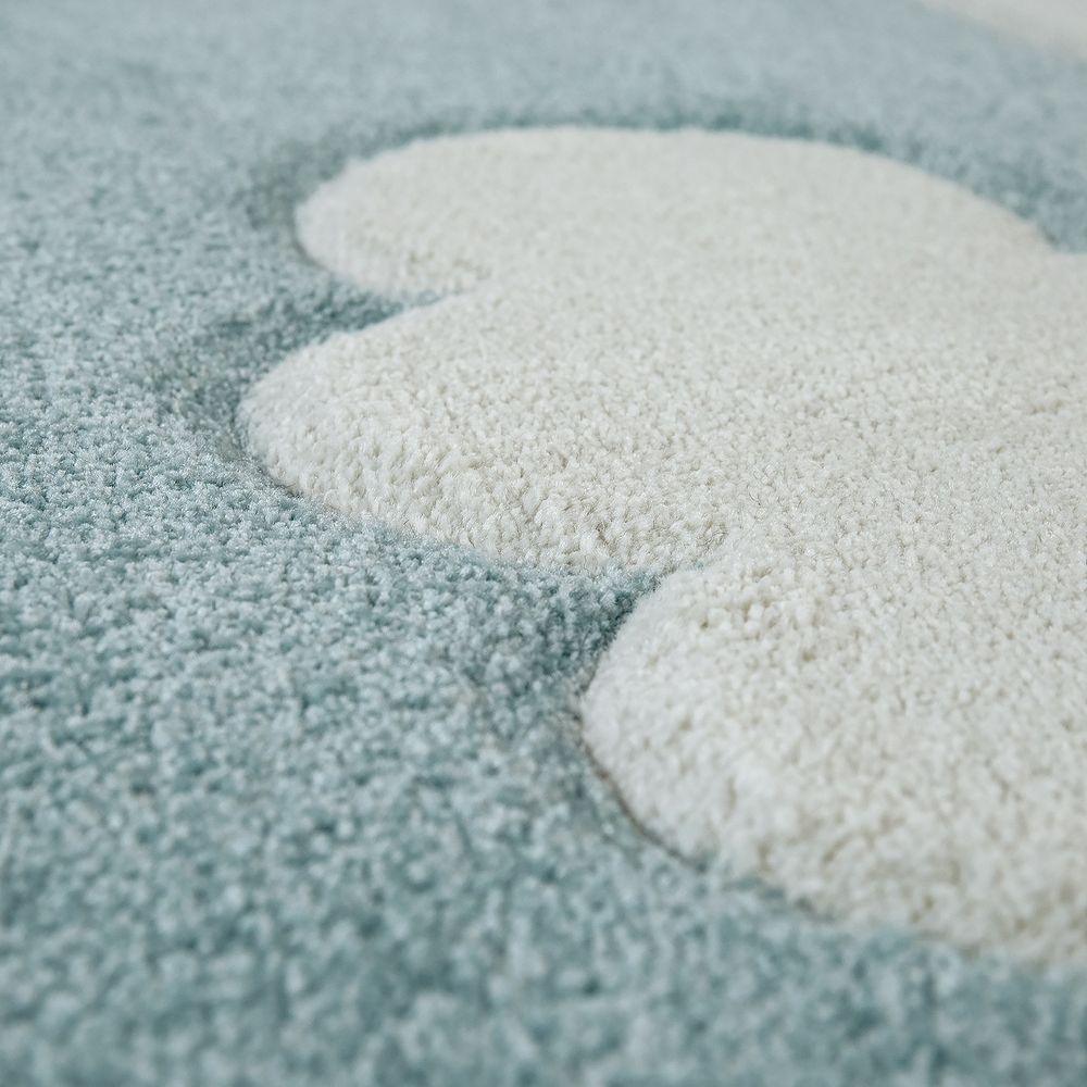 Kids Room Rug Cosmo with Clouds in Pastel Blue White-2