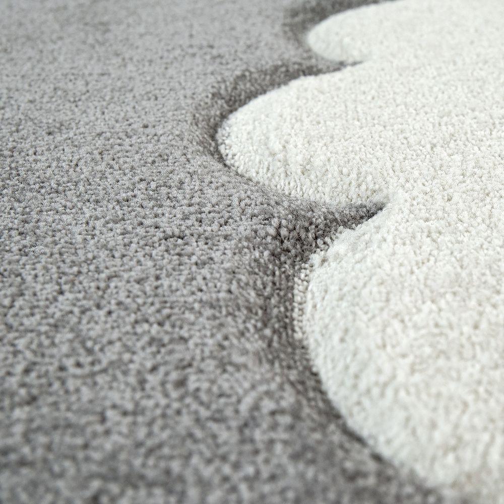 Kids Room Rug Cosmo with Clouds in Pastel Grey White-2