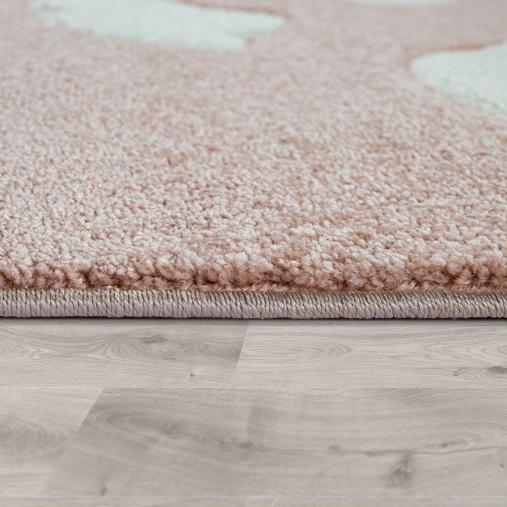 Kids Room Rug Cosmo with Clouds in Pastel Pink White-1