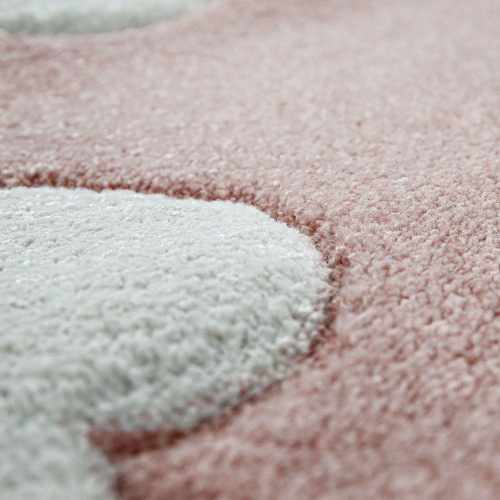 Kids Room Rug Cosmo with Clouds in Pastel Pink White-2