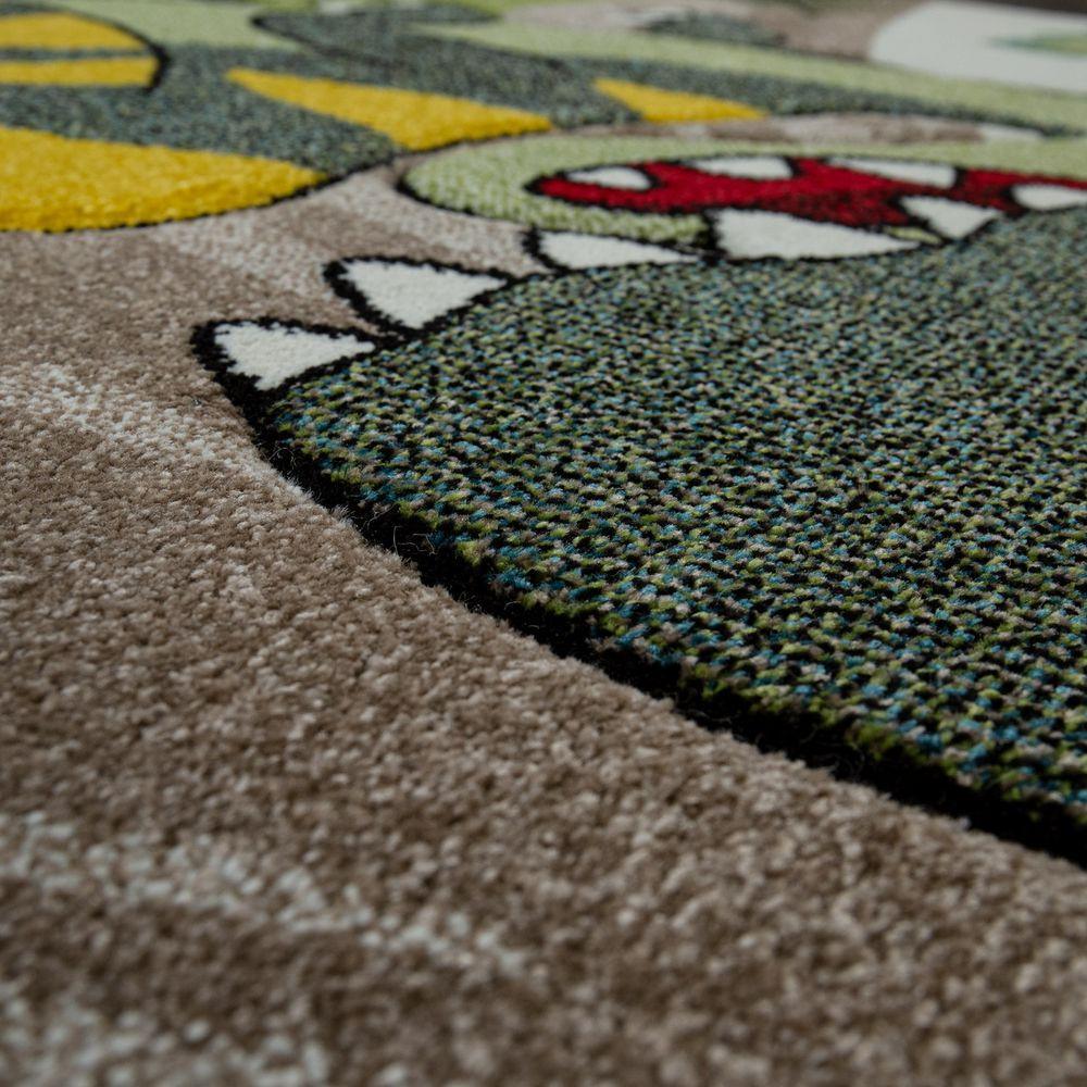 Kids Room Rug Dinosaur Jungle Volcano 3D in Green-2