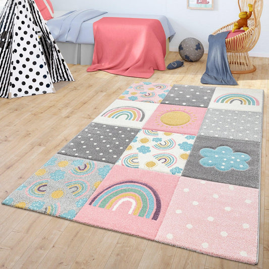 Kids Rug Cosmo with Rainbow & Clouds in Colorful Pink-0