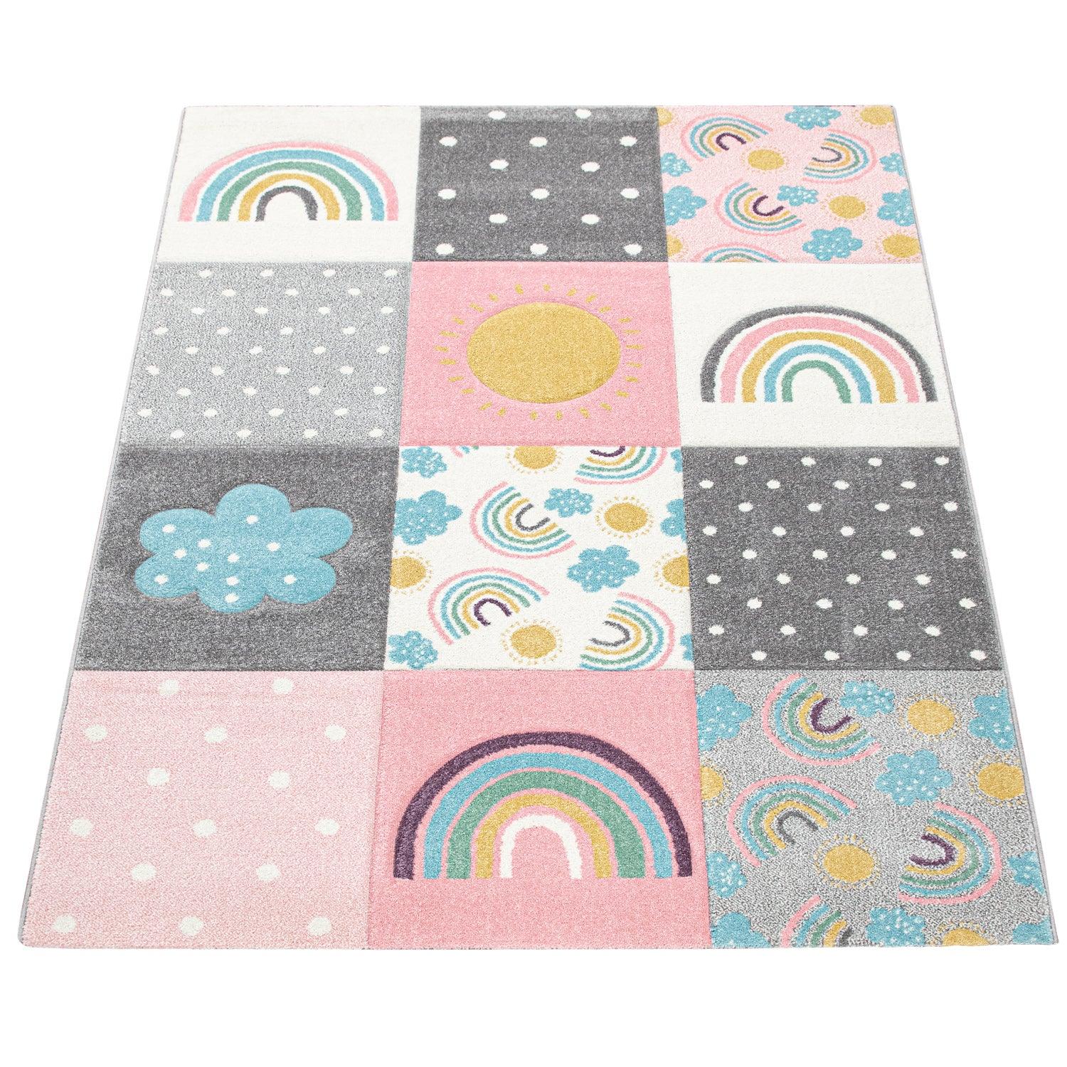 Kids Rug Cosmo with Rainbow & Clouds in Colorful Pink-4