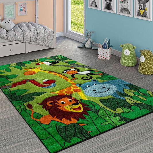 Kids Rug for Nursery Jungle Animals Green-0