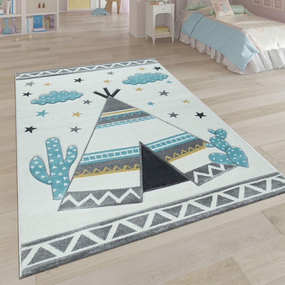 Kids Rug Modern Pastel Colors Teepee Tent in Desert 3D-0