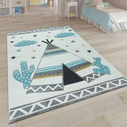 Kids Rug Modern Pastel Colors Teepee Tent in Desert 3D-0