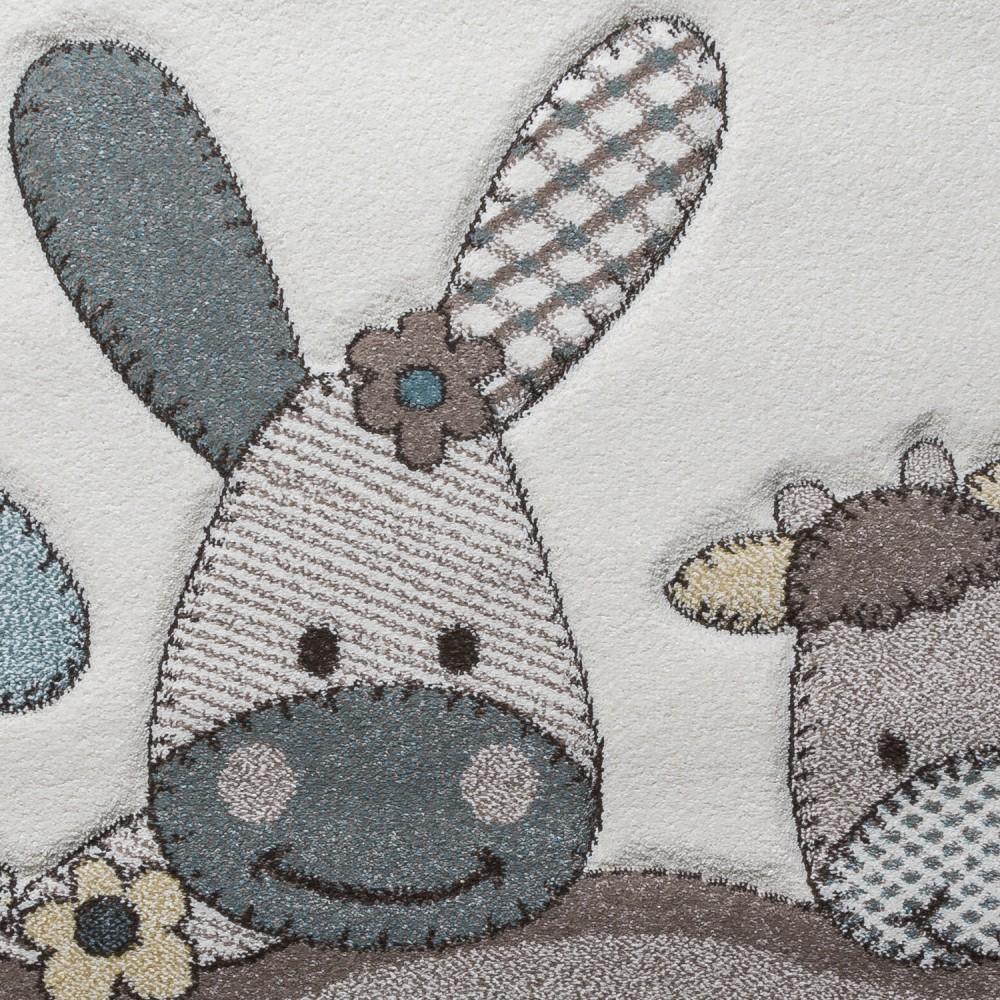 Kids Rug Nursery Contour Cut Farm Animals Beige Cream Pastel-2