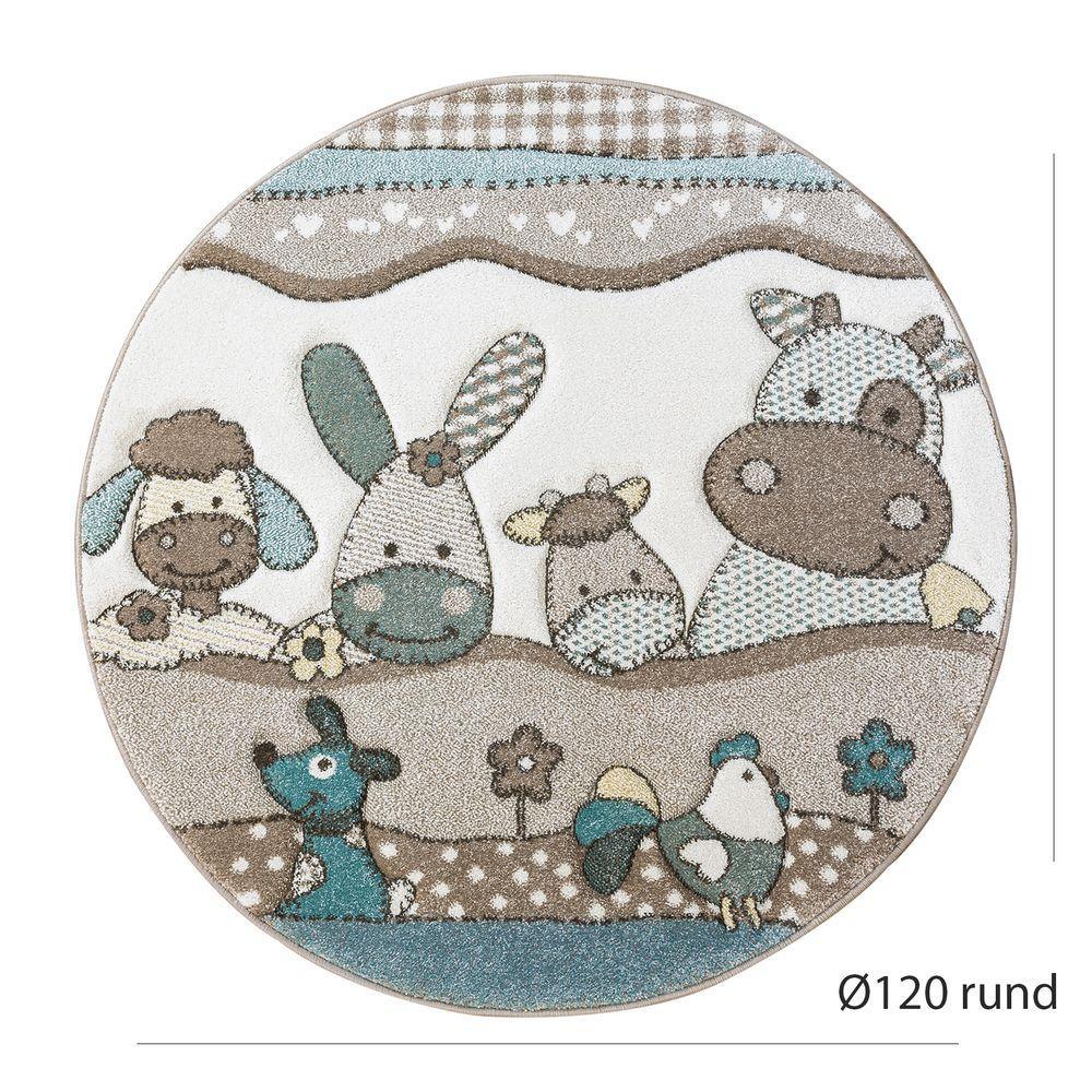 Kids Rug Nursery Contour Cut Farm Animals Beige Cream Pastel-3