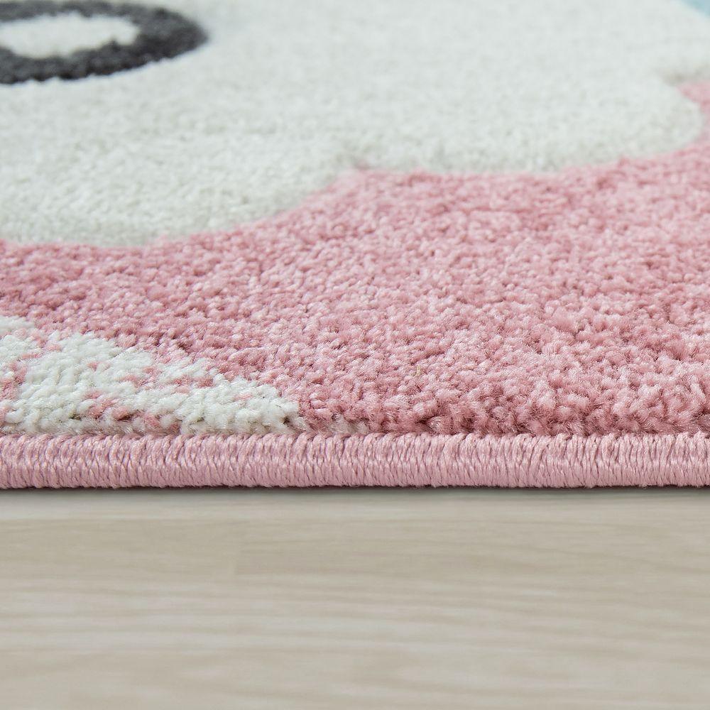 Kids Rug Nursery Cute Alpaca 3D Pink White Pastel-1