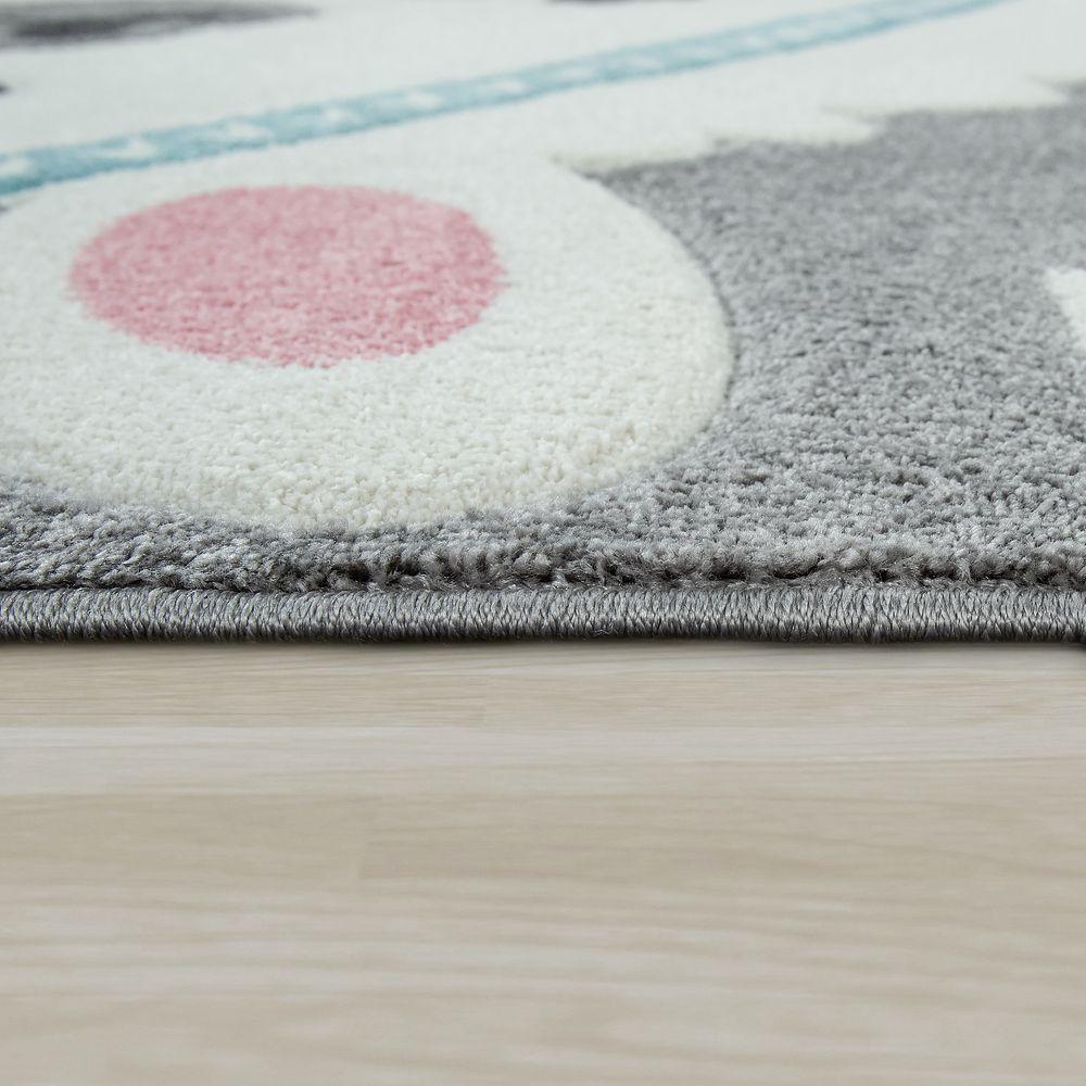 Kids Rug Nursery Cute Alpaca 3D White Grey Pastel-1