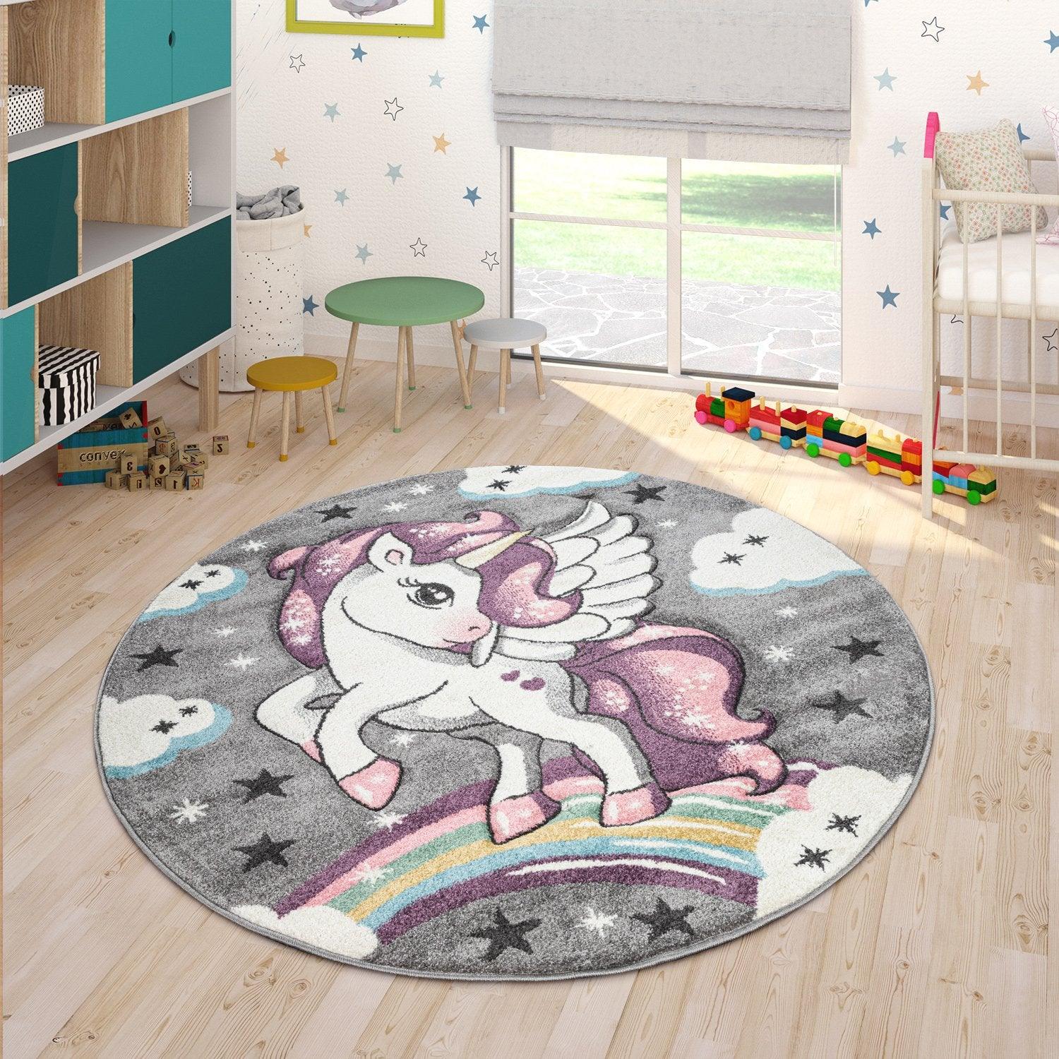 Kids Rug Rainbow Unicorn Colourful Grey-2