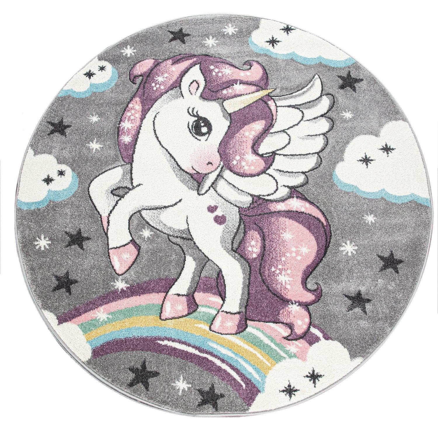 Kids Rug Rainbow Unicorn Colourful Grey-3