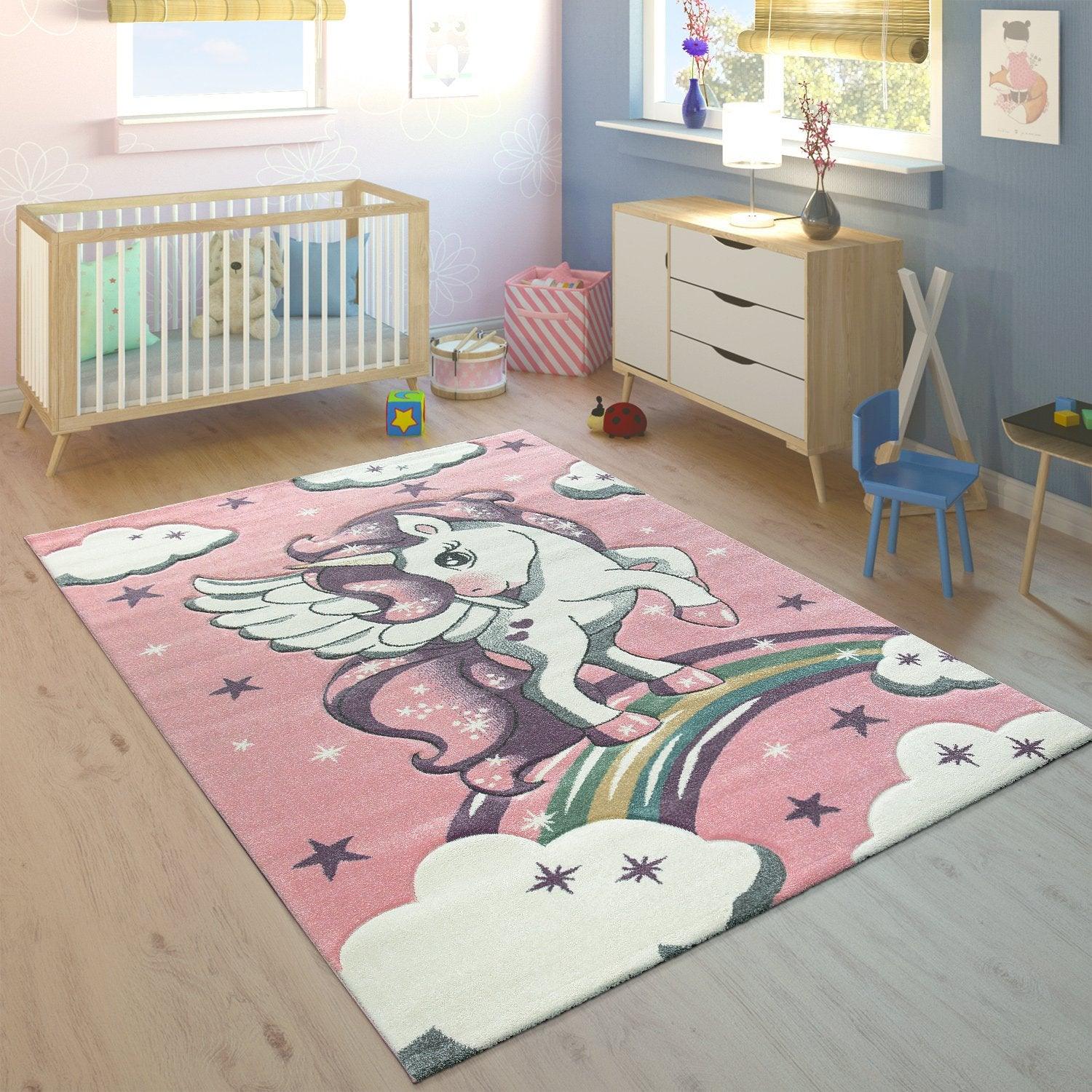 Kids Rug Rainbow Unicorn Pastel Pink-0
