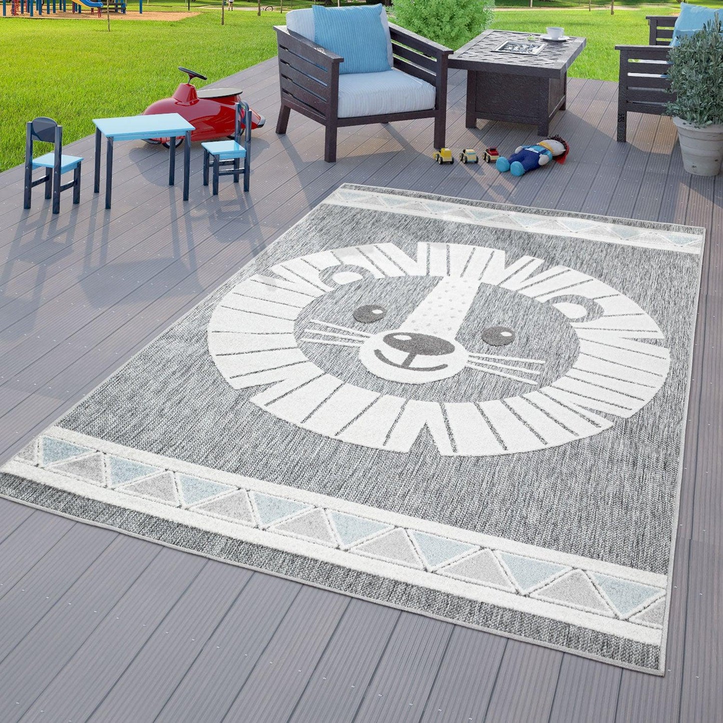 Kids Rug Tweet Happy Lion Play-Mat in Mottled Grey-0