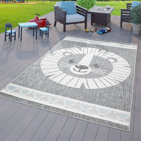 Kids Rug Tweet Happy Lion Play-Mat in Mottled Grey-0
