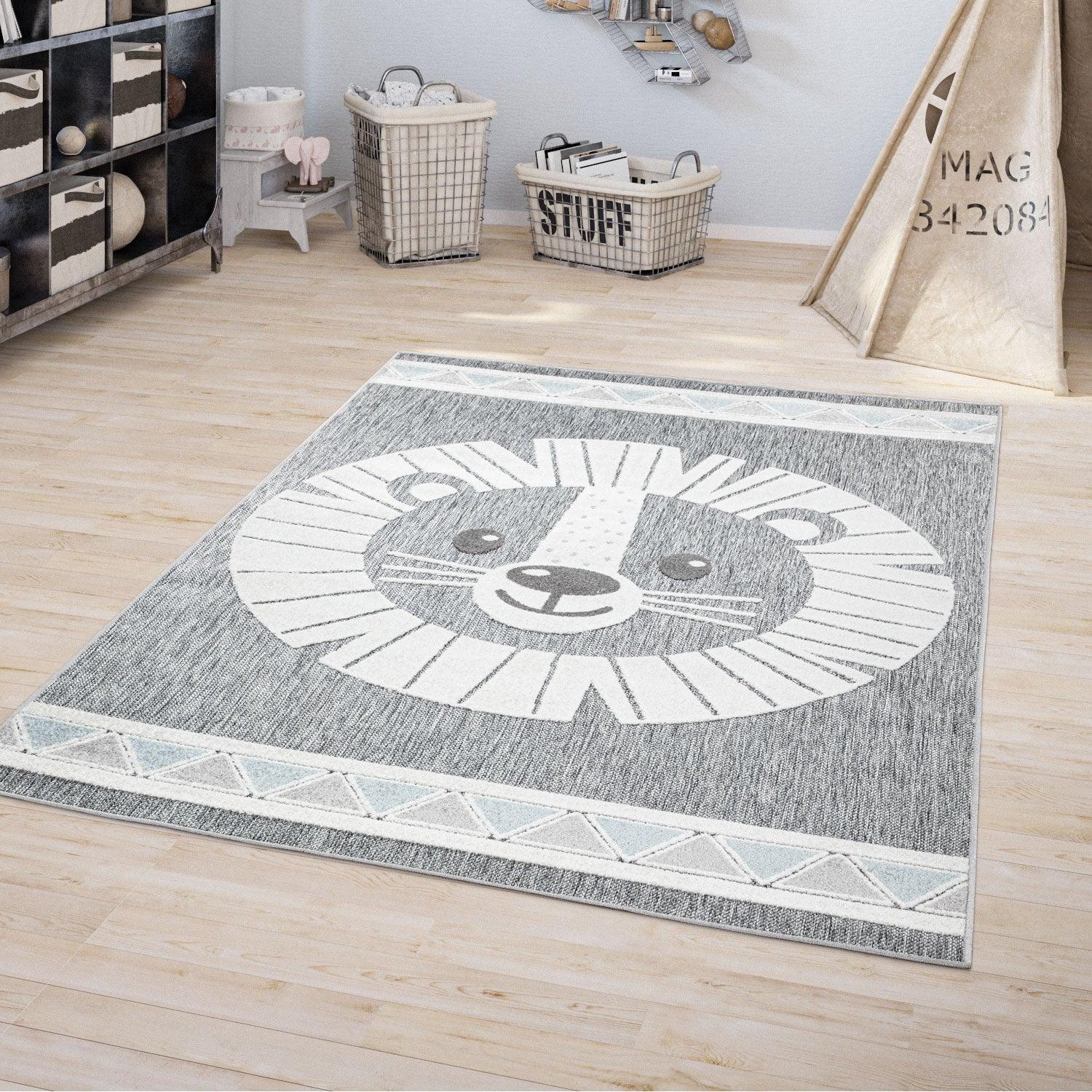 Kids Rug Tweet Happy Lion Play-Mat in Mottled Grey-1