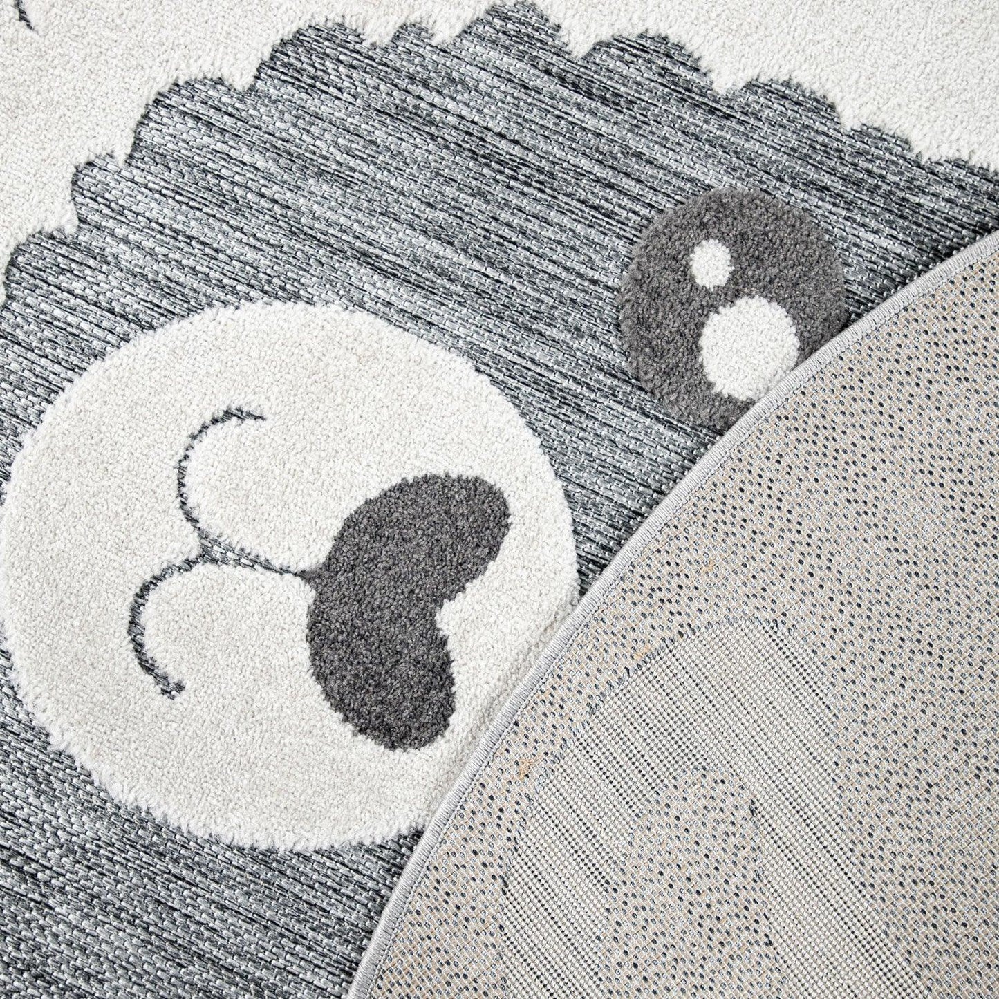 Kids Rug Tweet Round Play Mat Llama Motif in Mottled Grey-2