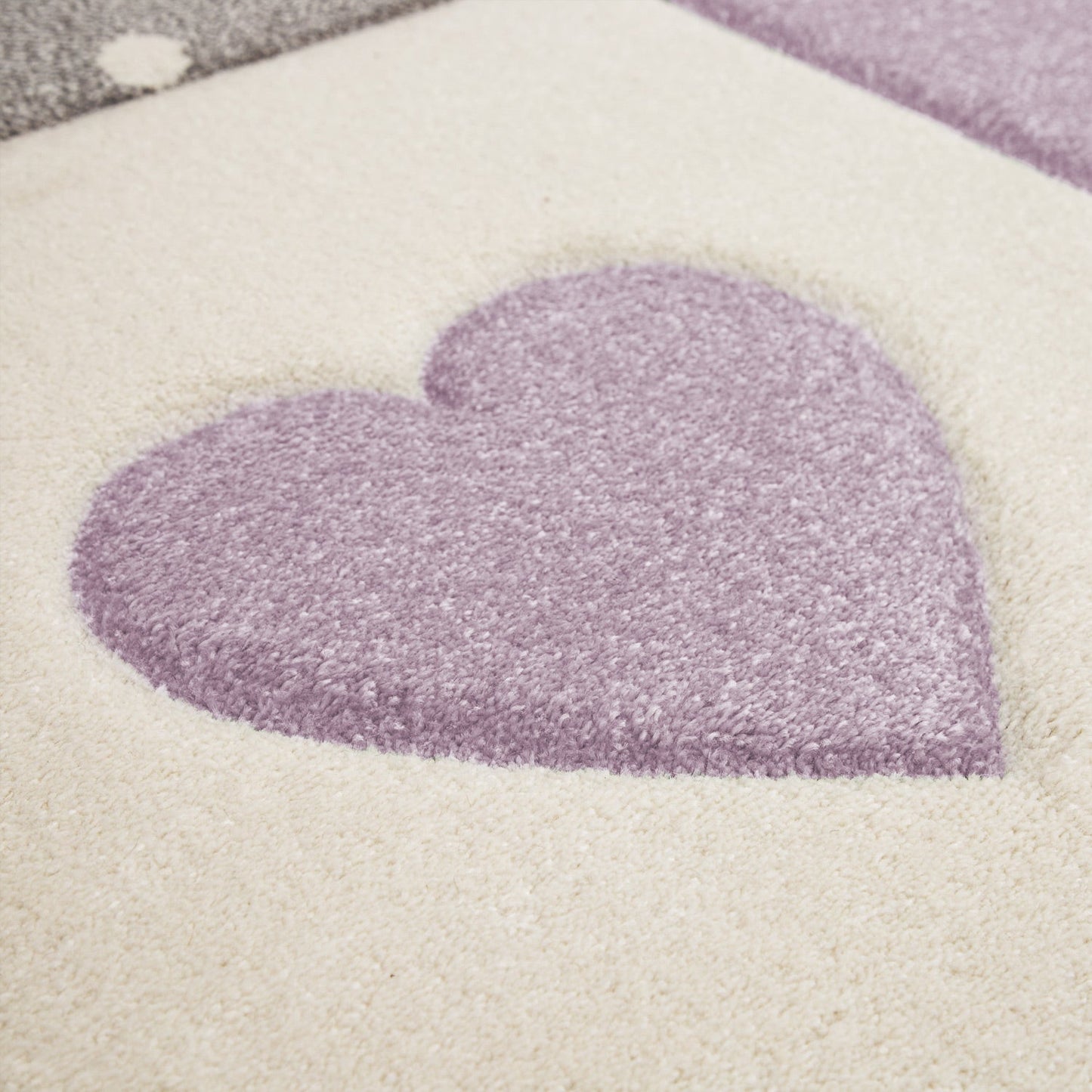 Nursery Rug Kids Checked Dots Hearts Crowns in Pastel Purple Grey-4