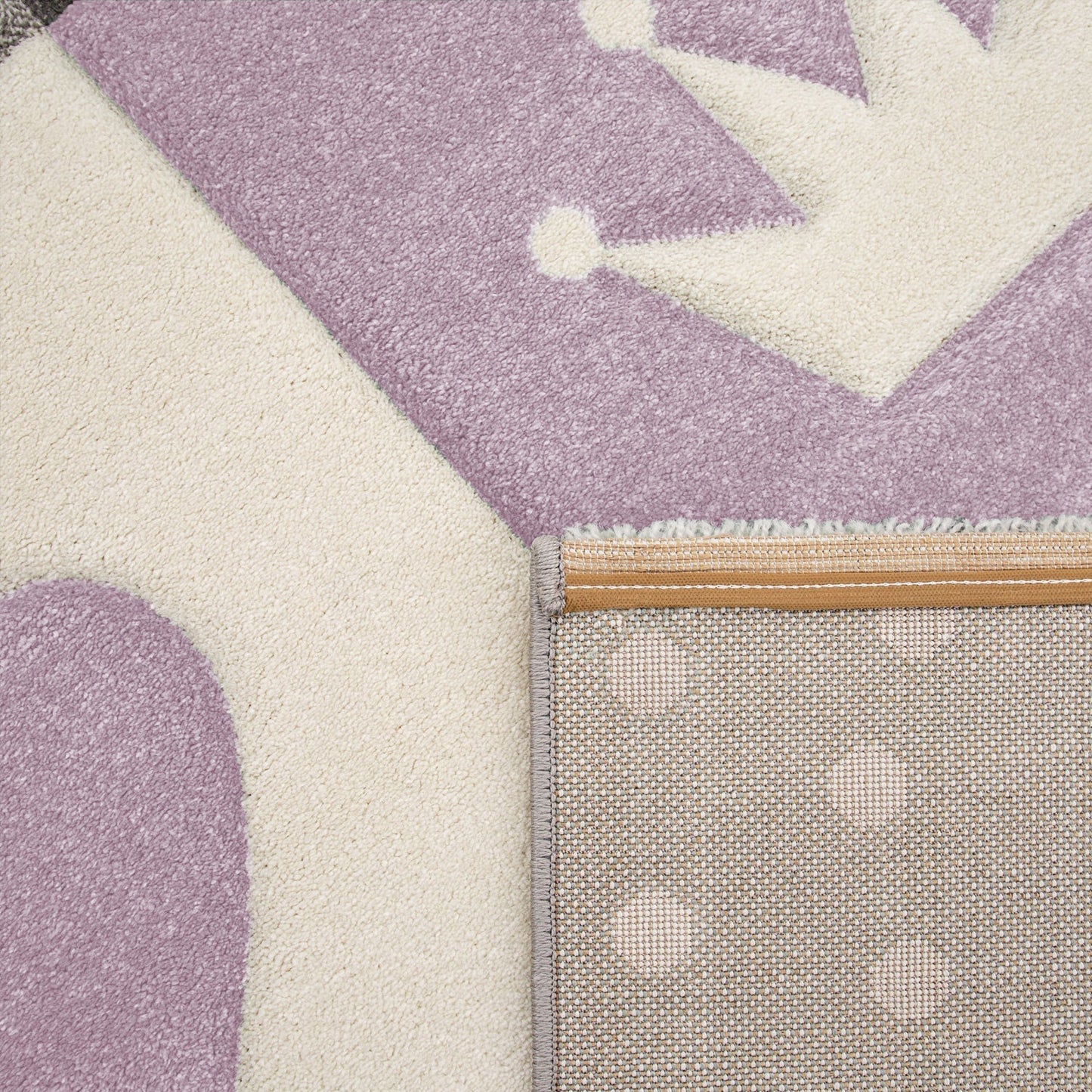 Nursery Rug Kids Checked Dots Hearts Crowns in Pastel Purple Grey-3